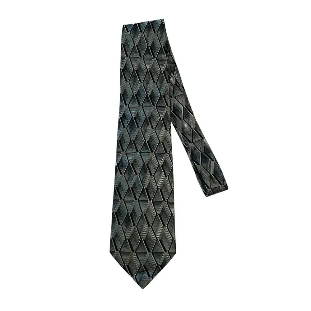 Pierre Cardin Silk Tie 3D Geometric Cubist Pattern Grey Black Blue Designer